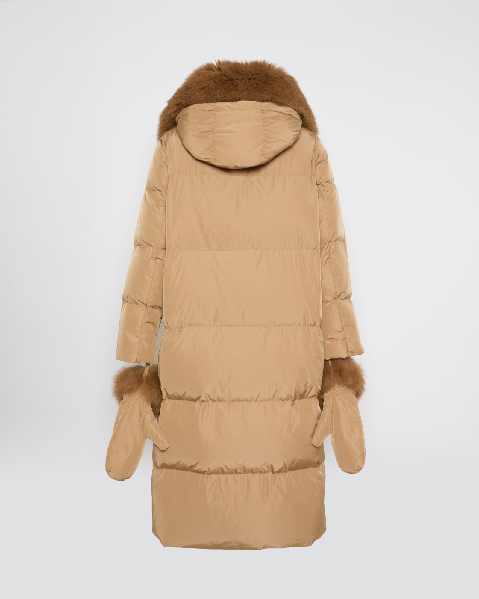 Winter sale -Down jacket with fox fur collar-camel – Yves Salomon