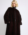Maxi belted coat in long-haired mink fur