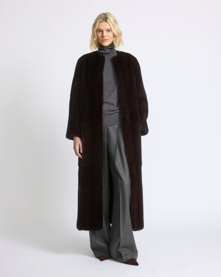 Manteau long ceinturé en fourrure de vison long poil - Yves Salomon - Nouvelle collection Automne Hiver