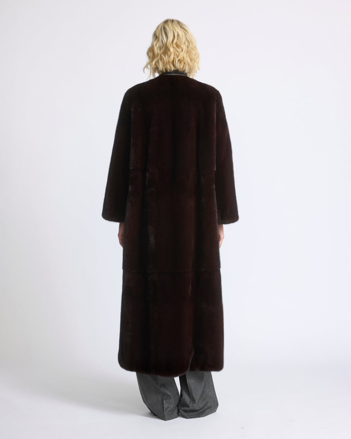 Manteau long ceinturé en fourrure de vison long poil - Yves Salomon - Nouvelle collection Automne Hiver