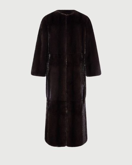 Maxi belted coat in long-haired mink fur