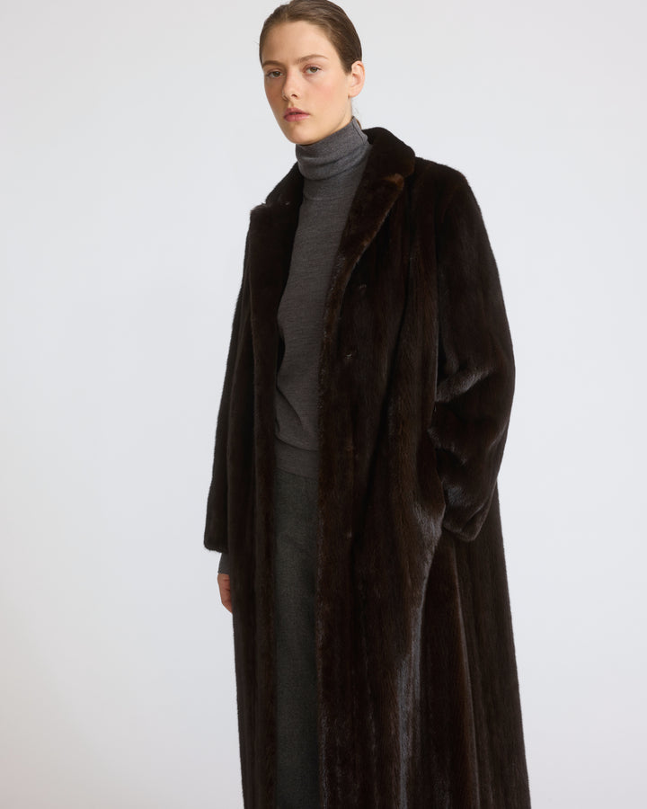 Manteau long en fourrure de vison long poil - Yves Salomon - Nouvelle collection Automne Hiver