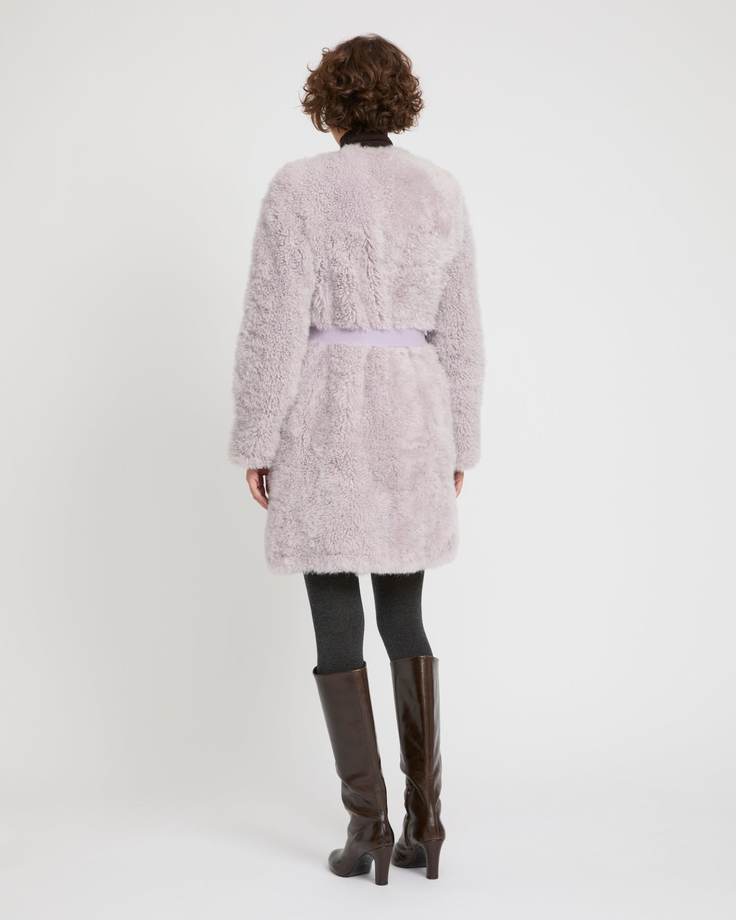 Coat in merino knit and lambskin