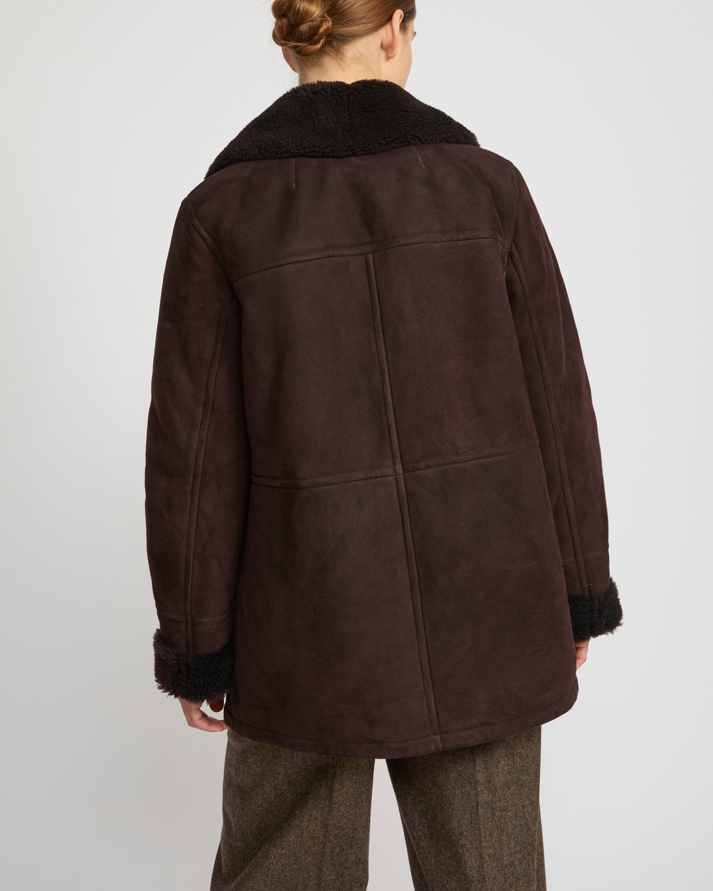 Gonfio lambskin suede effect pea coat - brown