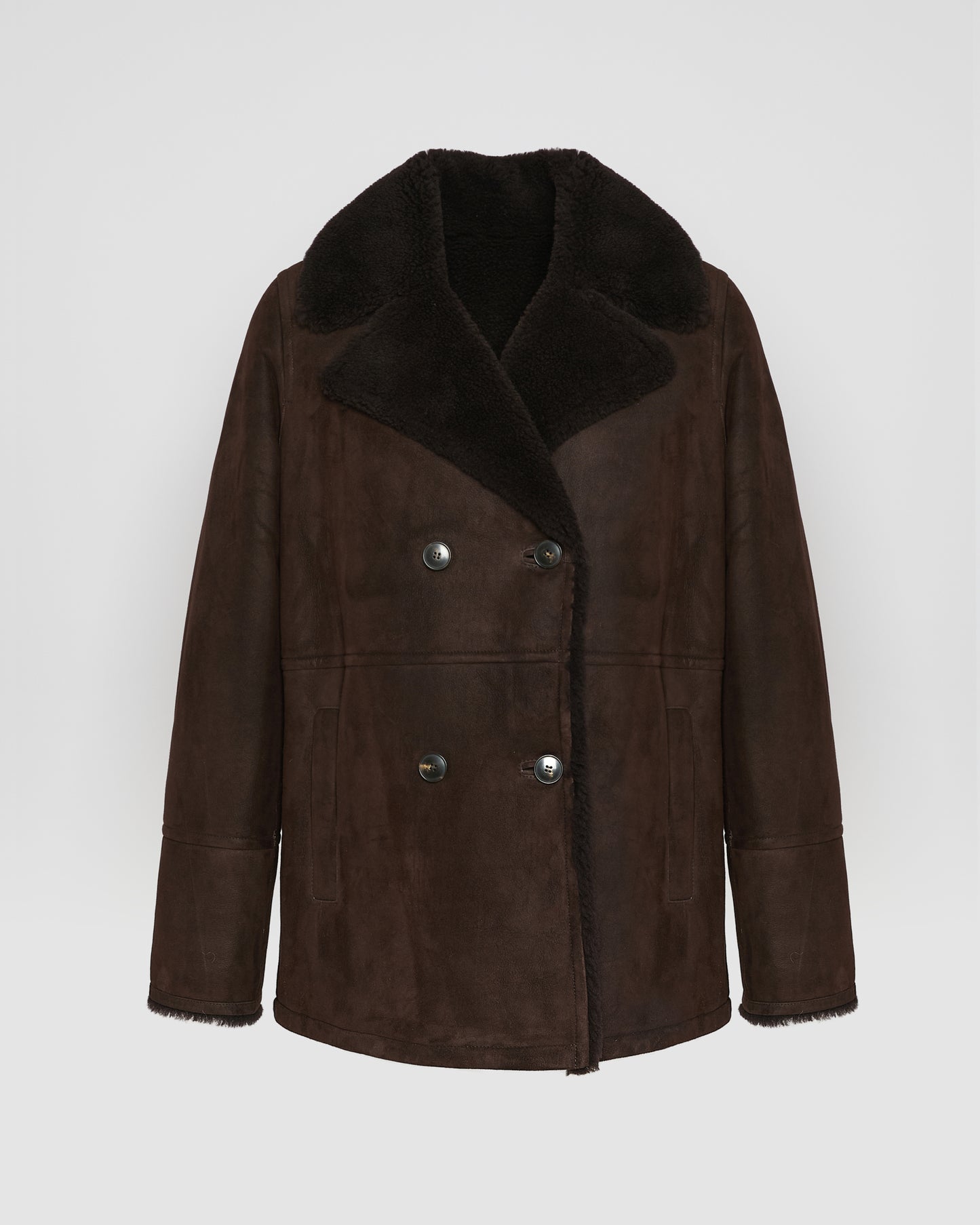 Gonfio lambskin suede effect pea coat - brown