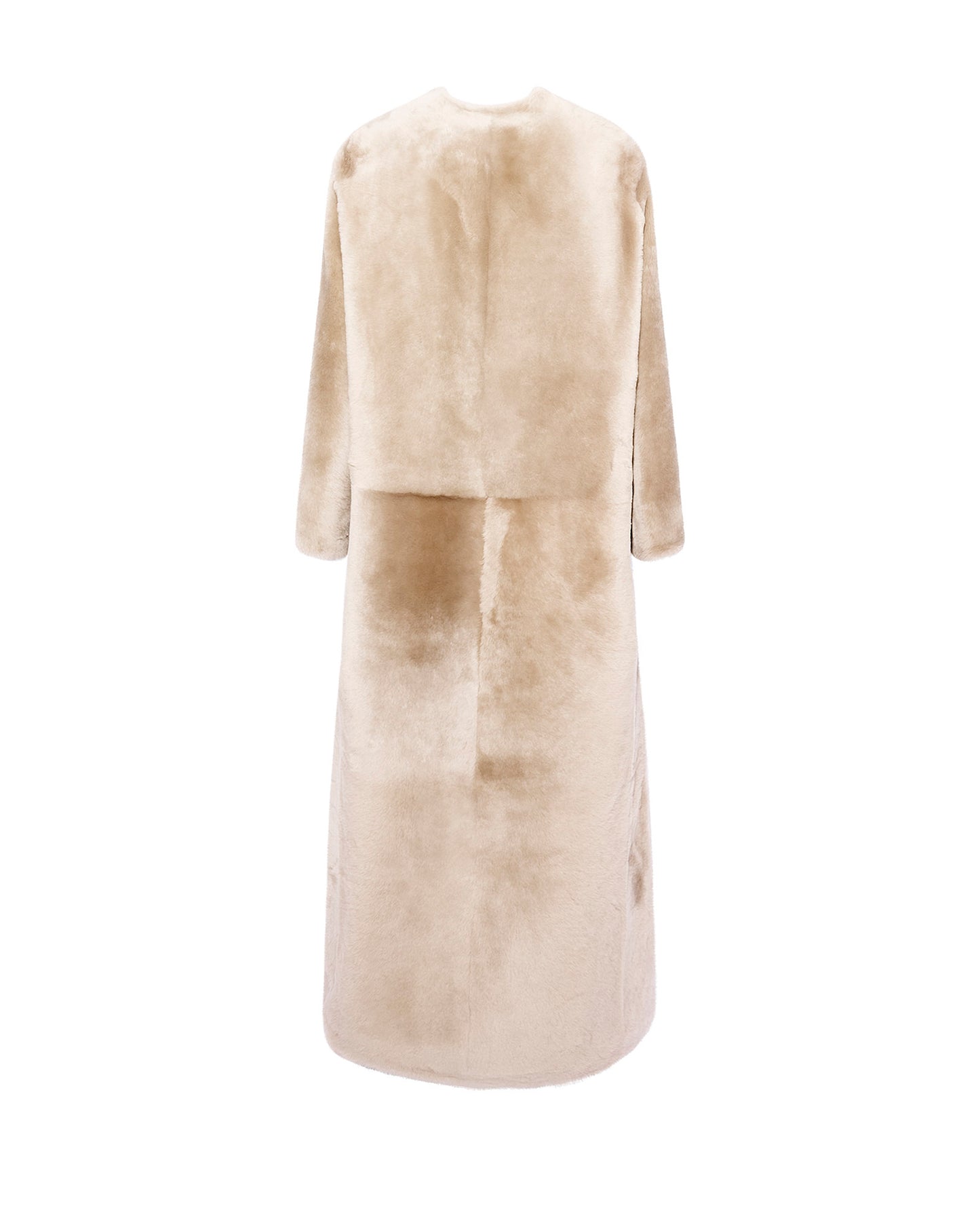 Extra long draped lambskin shearling coat