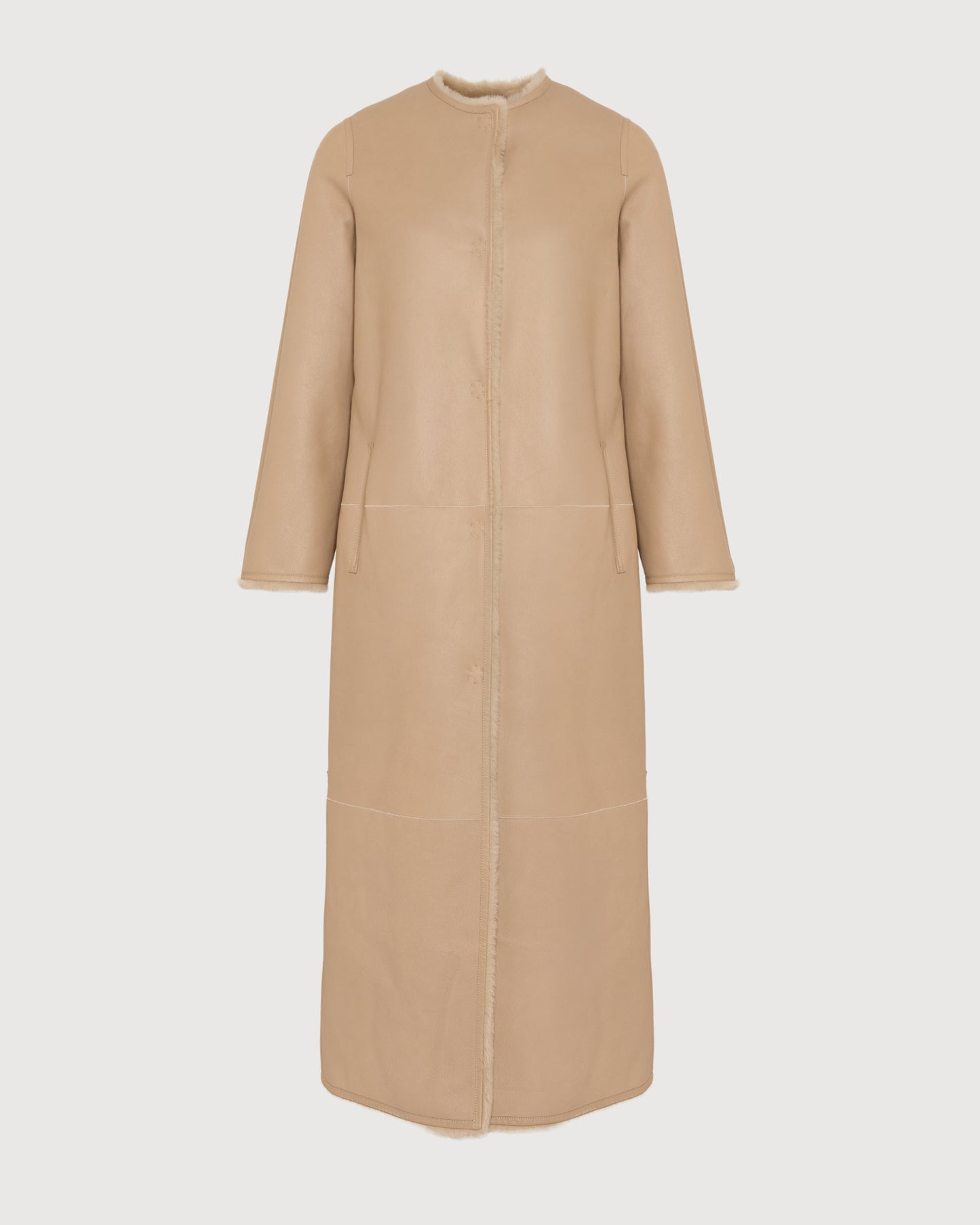 Extra long draped lambskin shearling coat