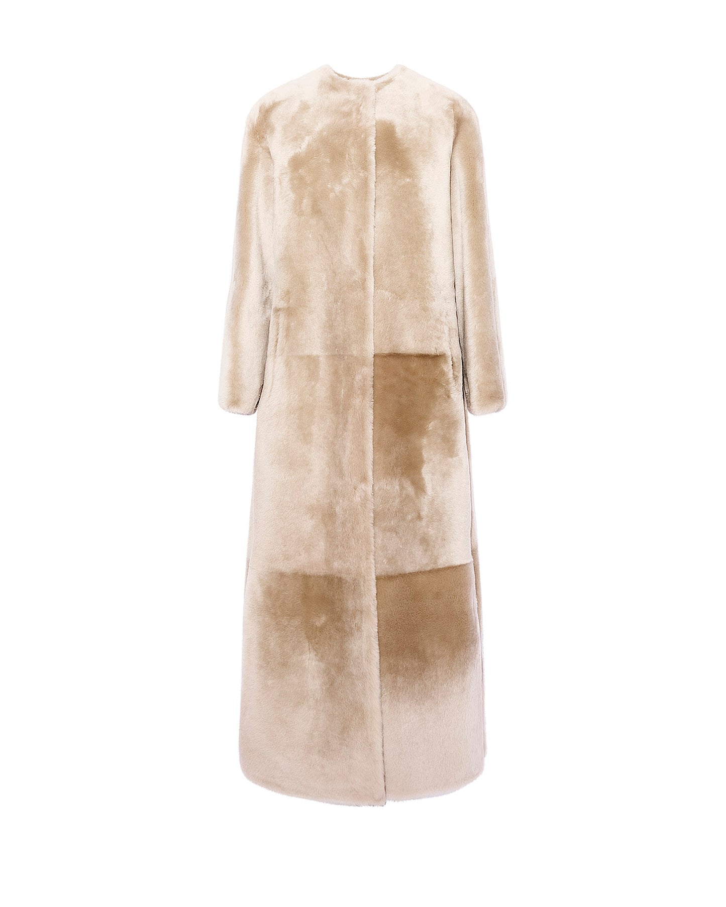 Extra long draped lambskin shearling coat