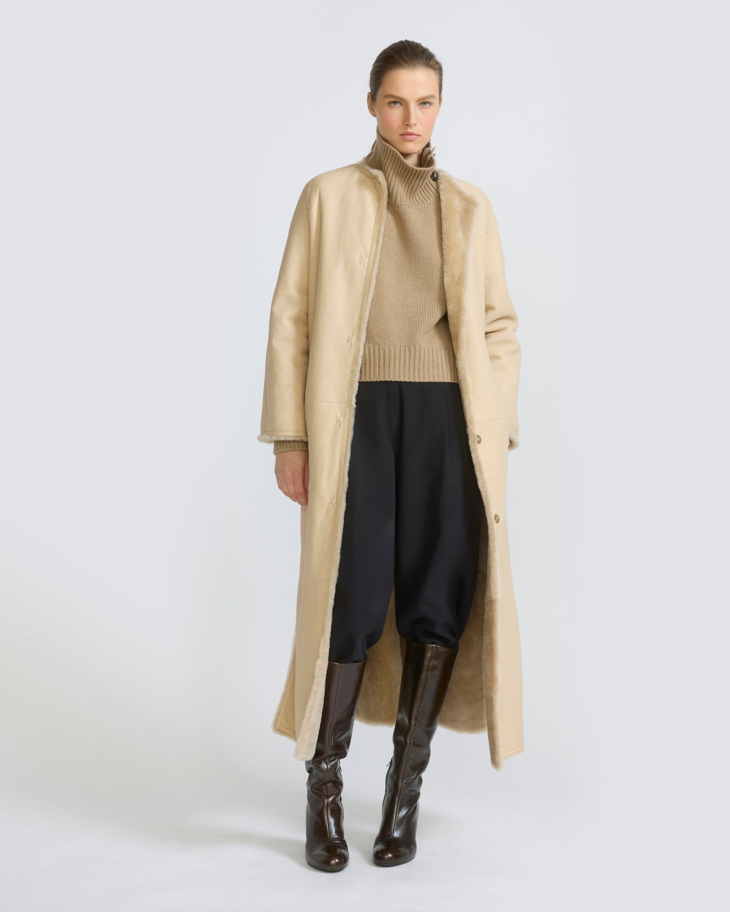 Extra long lambskin shearling coat