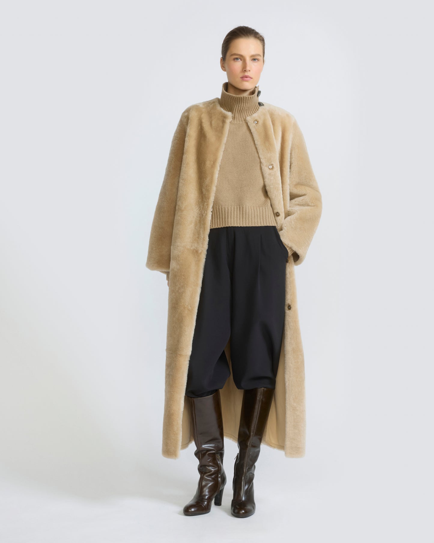 Extra long lambskin shearling coat