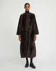 Extra long draped lambskin shearling coat