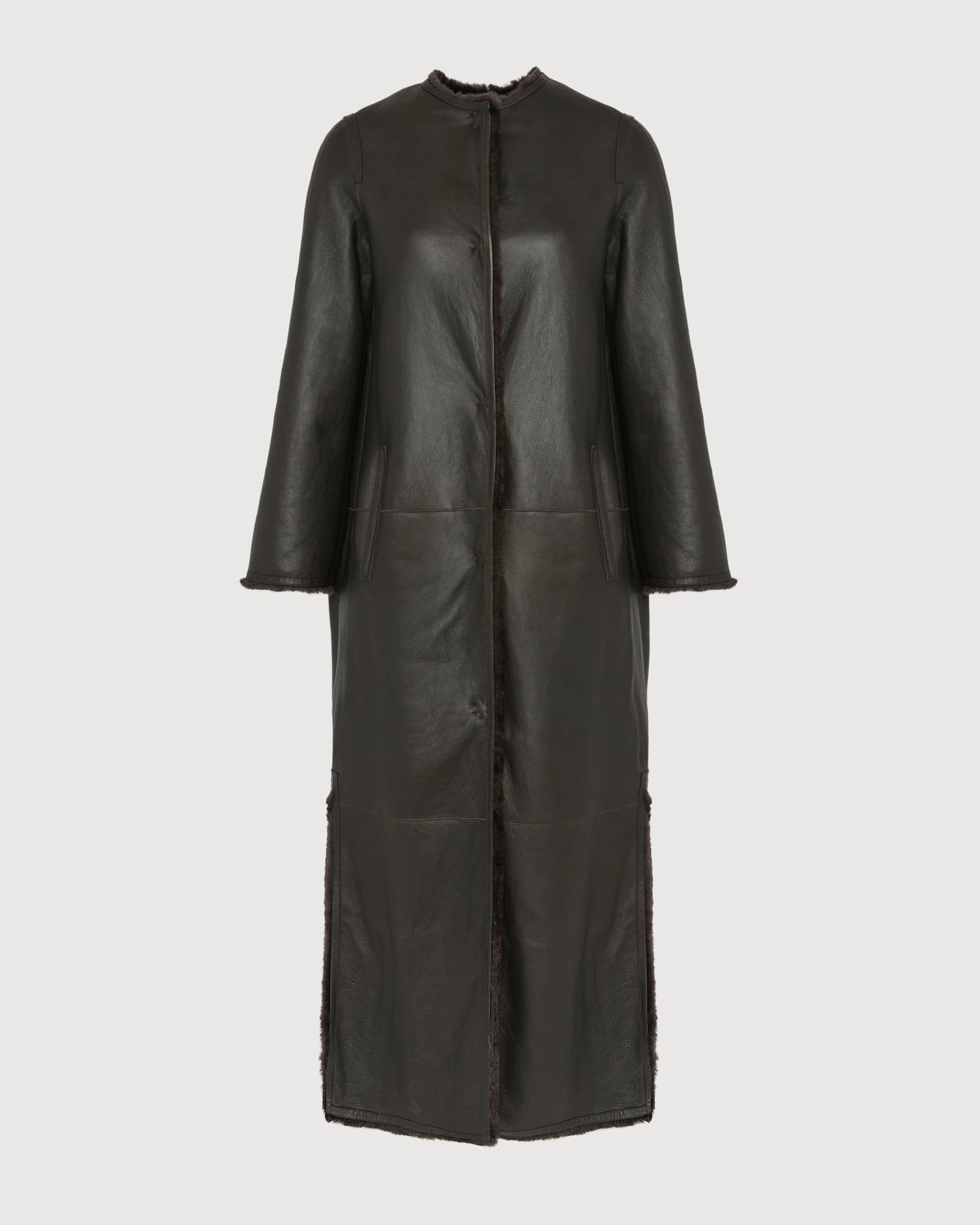 Manteau extra long en peau lainée d'agneau -Yves Salomon