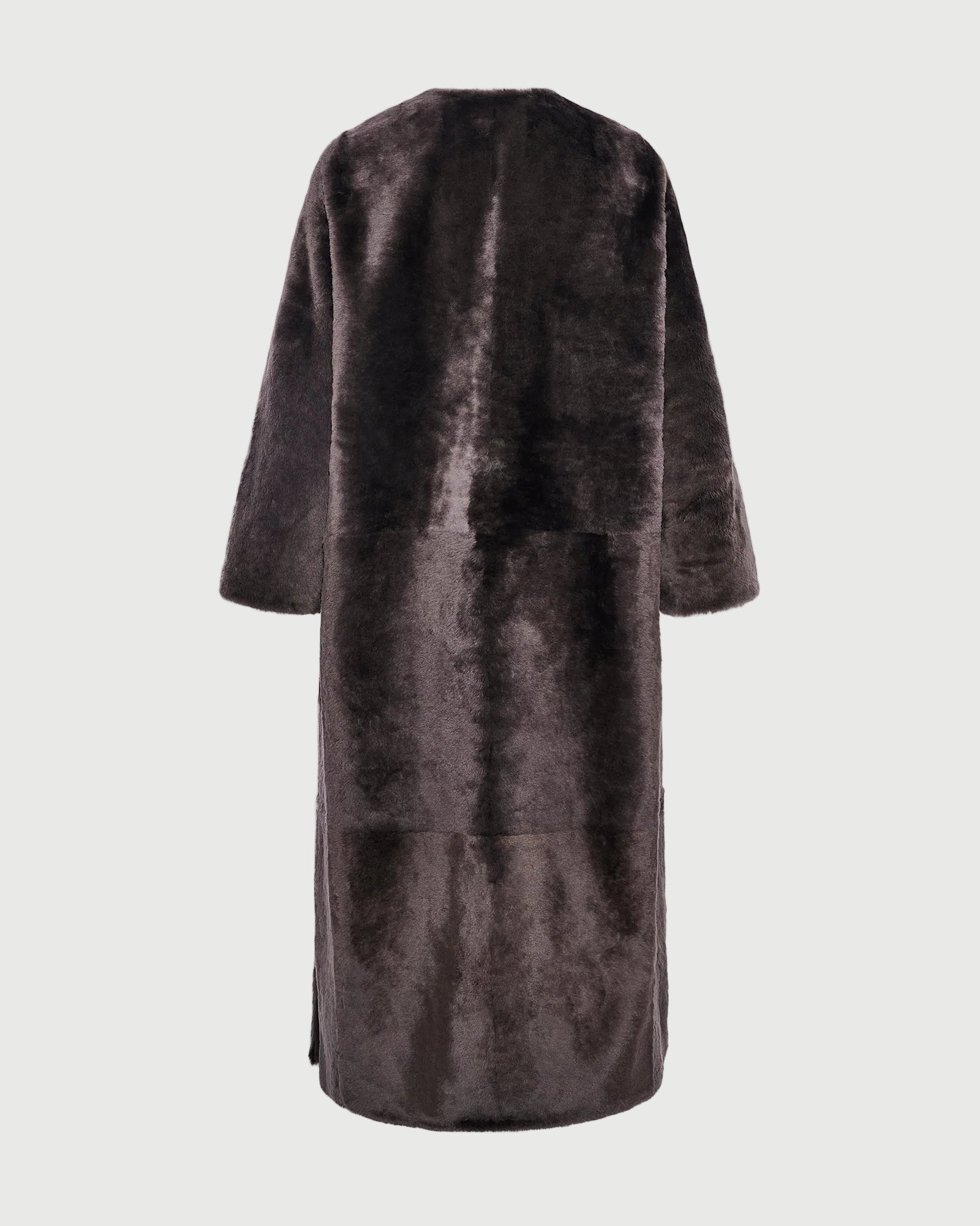Reversible long coat in lambskin and Lacon shearling - Brown