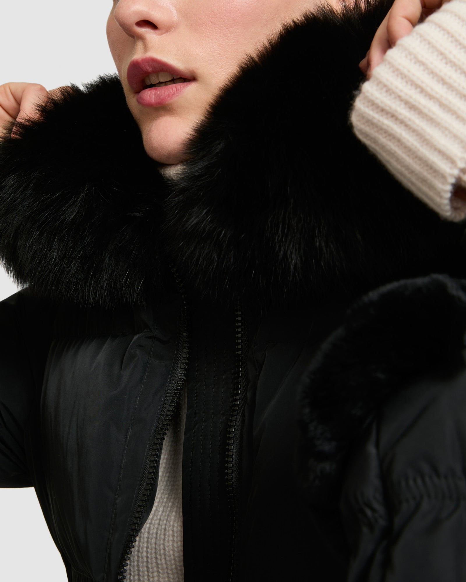 down jacket with removable fur collar - Black - Yves Salomon