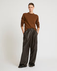 Pantalon ample en cuir d'agneau fin