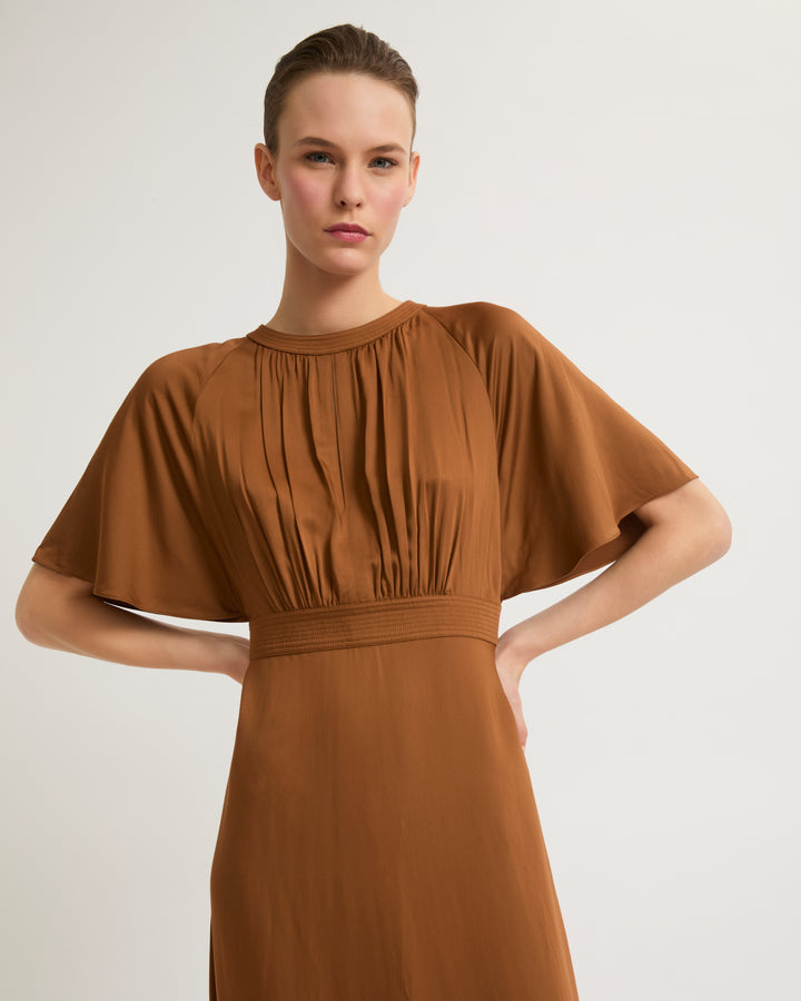 Robe longue ceinturée en tissu satin mat-Yves Salomon - Soldes d'hiver - Winter Sale