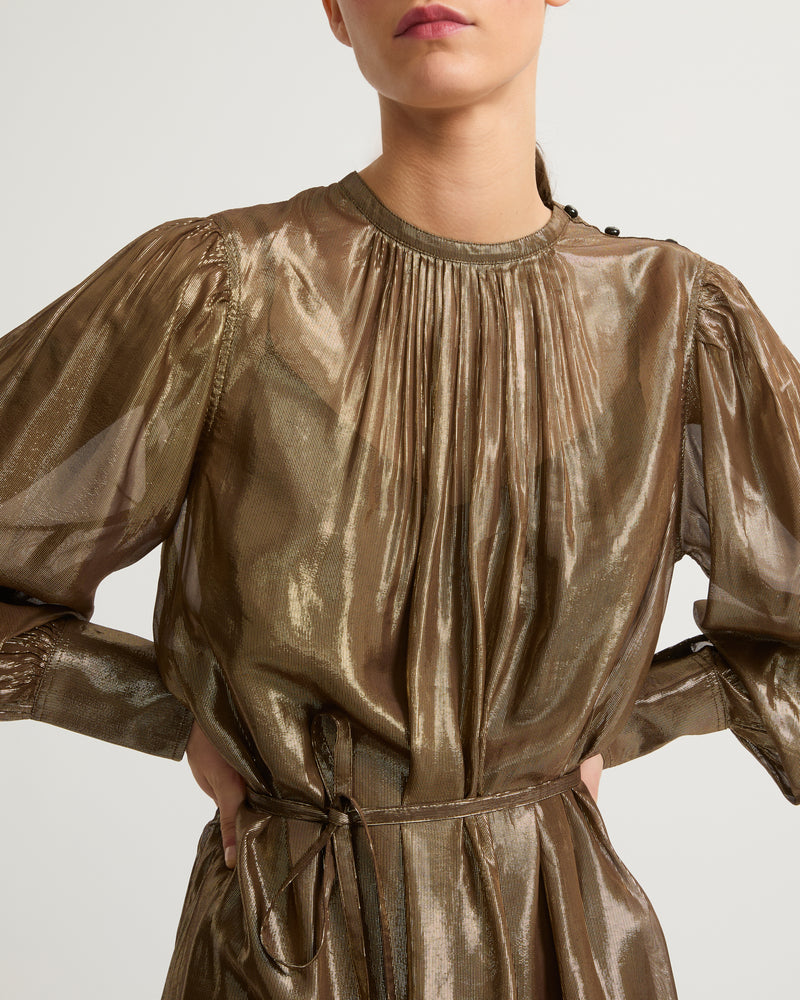 Robe mi-longue en tissu lamé-Yves Salomon - Soldes d'hiver - Winter Sale