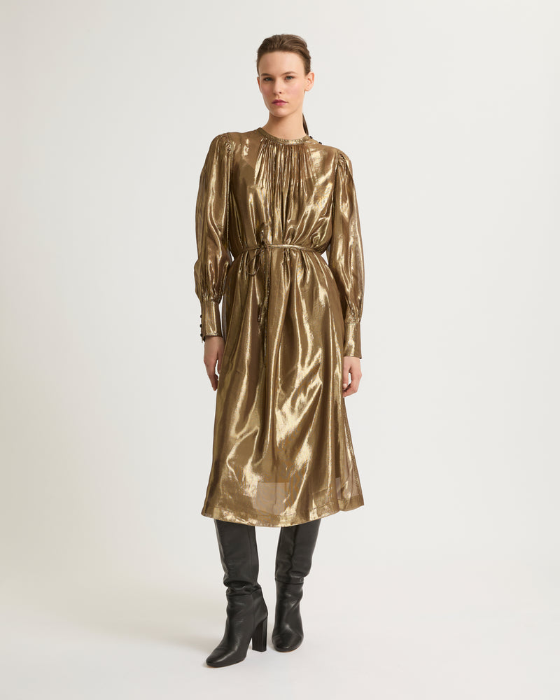 Robe mi-longue en tissu lamé-Yves Salomon - Soldes d'hiver - Winter Sale