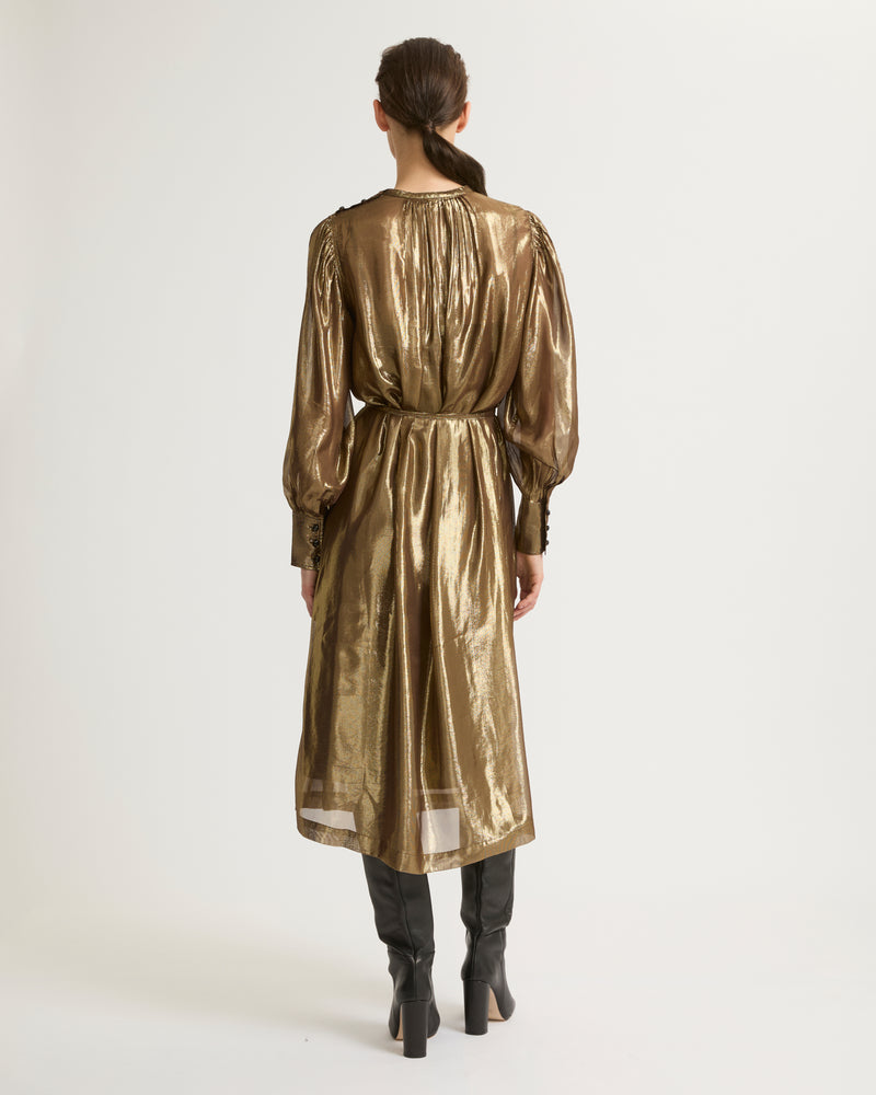Midi dress in foil fabric - Gold - Yves Salomon