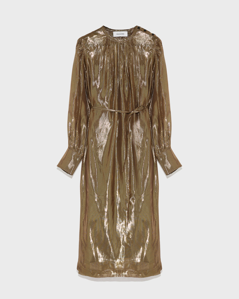 Robe mi-longue en tissu lamé-Yves Salomon - Soldes d'hiver - Winter Sale
