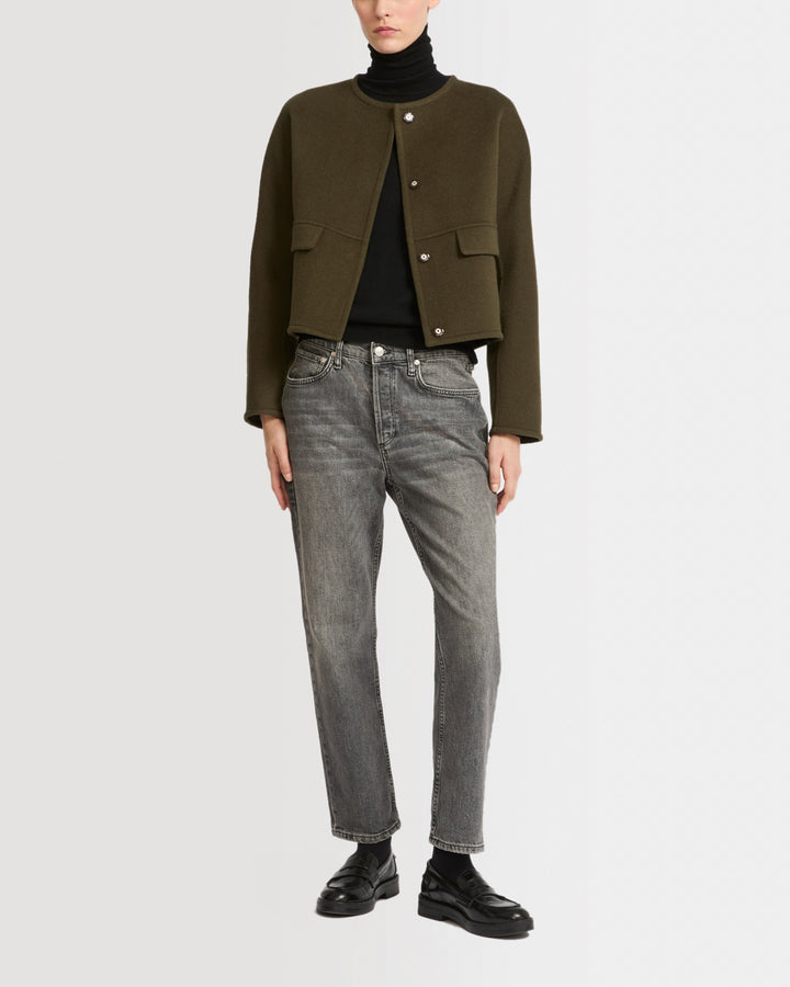 Veste avec col rond en cachemire mélangé double-face