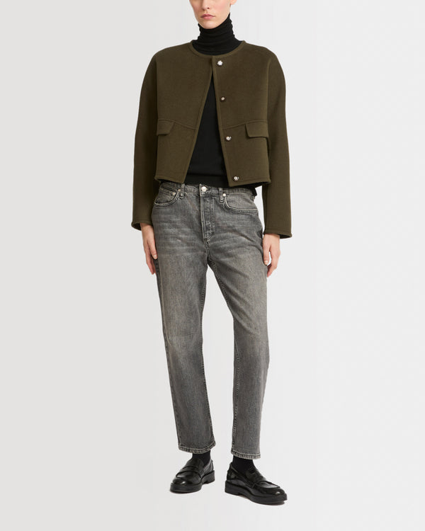 Veste avec col rond en cachemire mélangé double-face