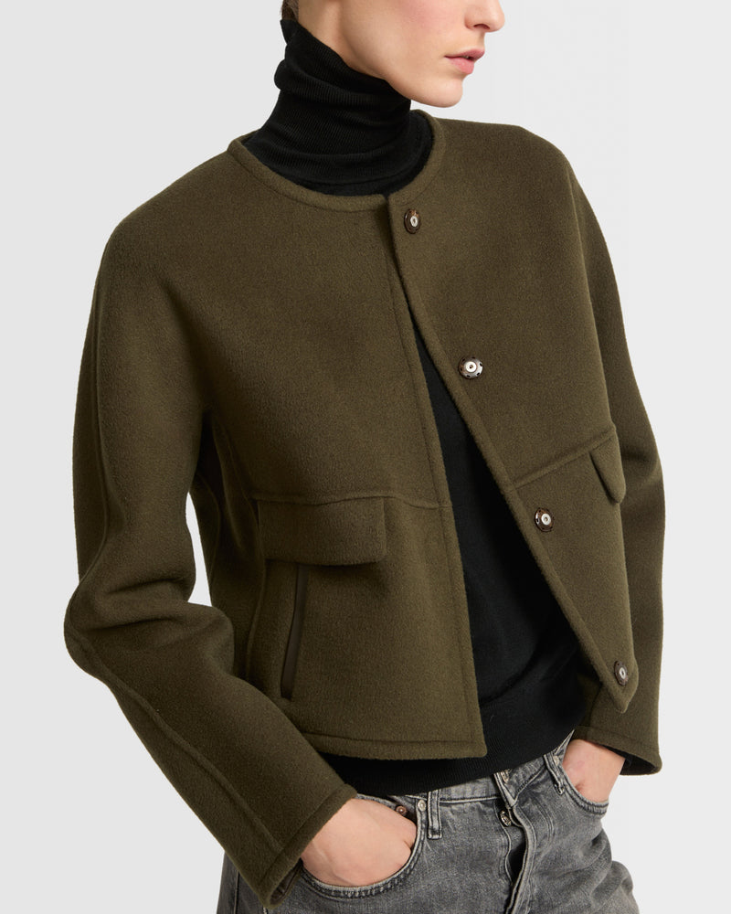 Veste avec col rond en cachemire mélangé double-face