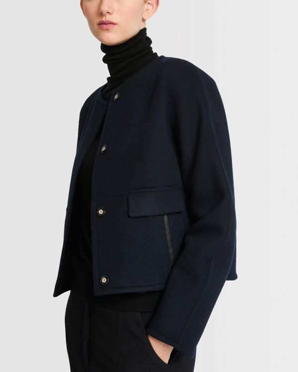 Veste avec col rond en cachemire mélangé double-face