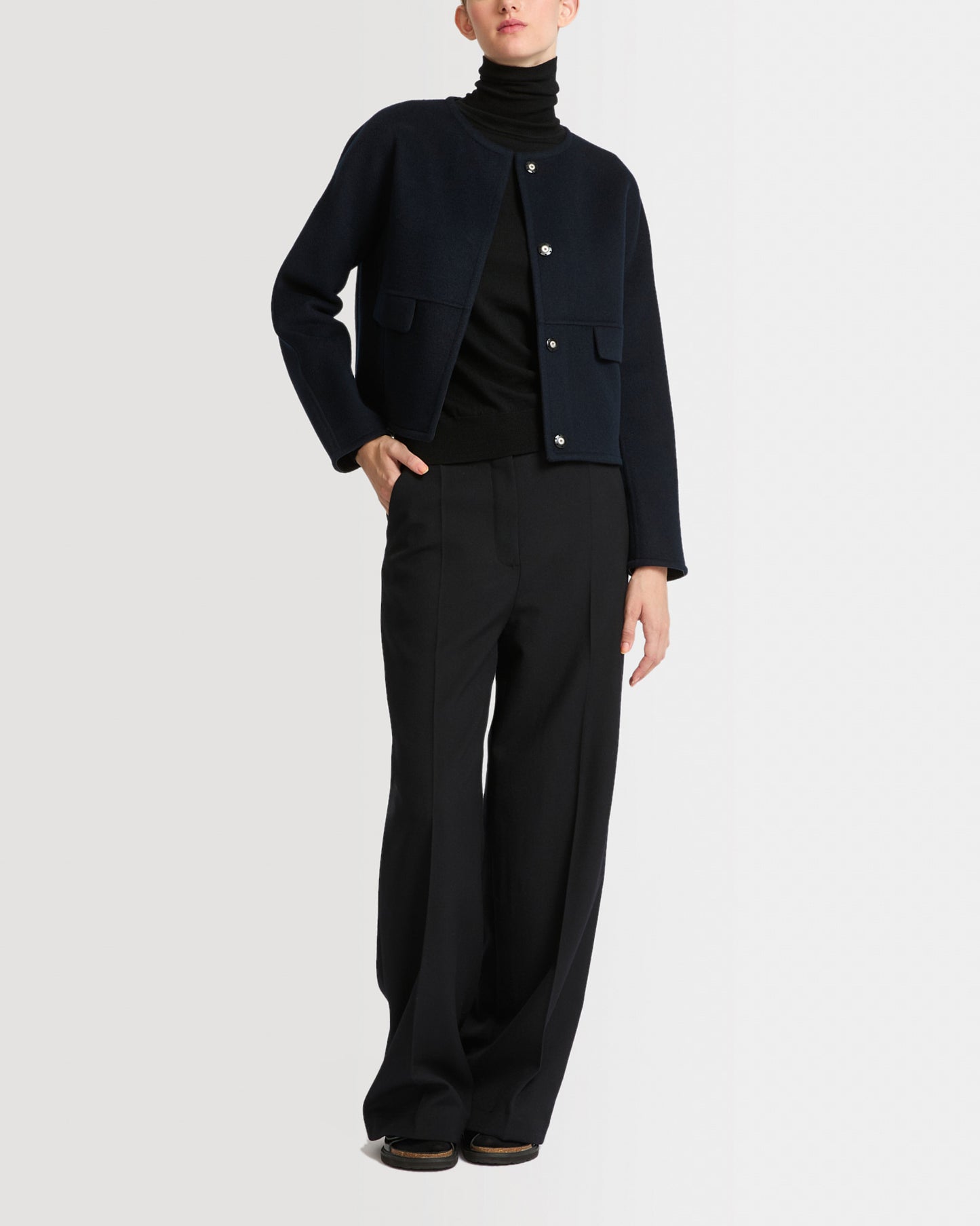 Veste avec col rond en cachemire mélangé double-face