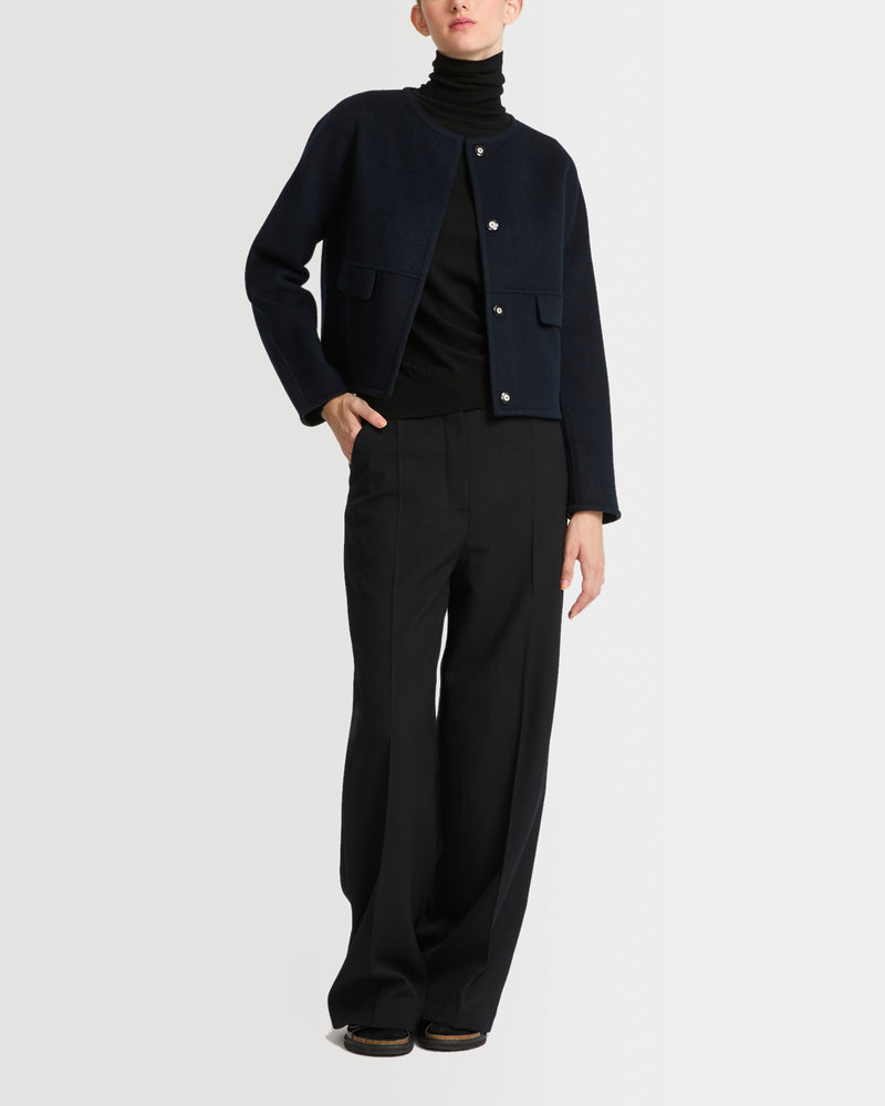 Veste avec col rond en cachemire mélangé double-face