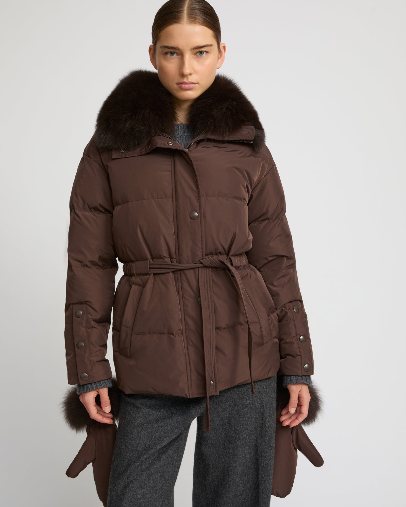 down jacket with removable fur collar - White - Yves Salomon