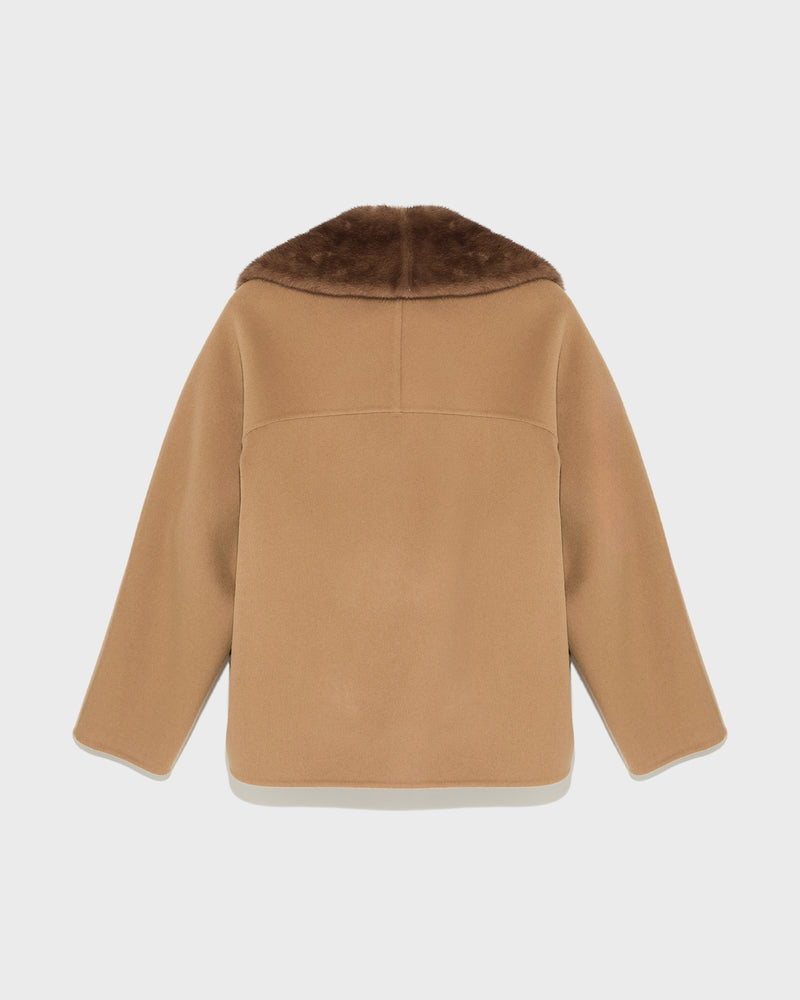 Veste caban en cachemire mélangé et col amovible en fourrure de vison