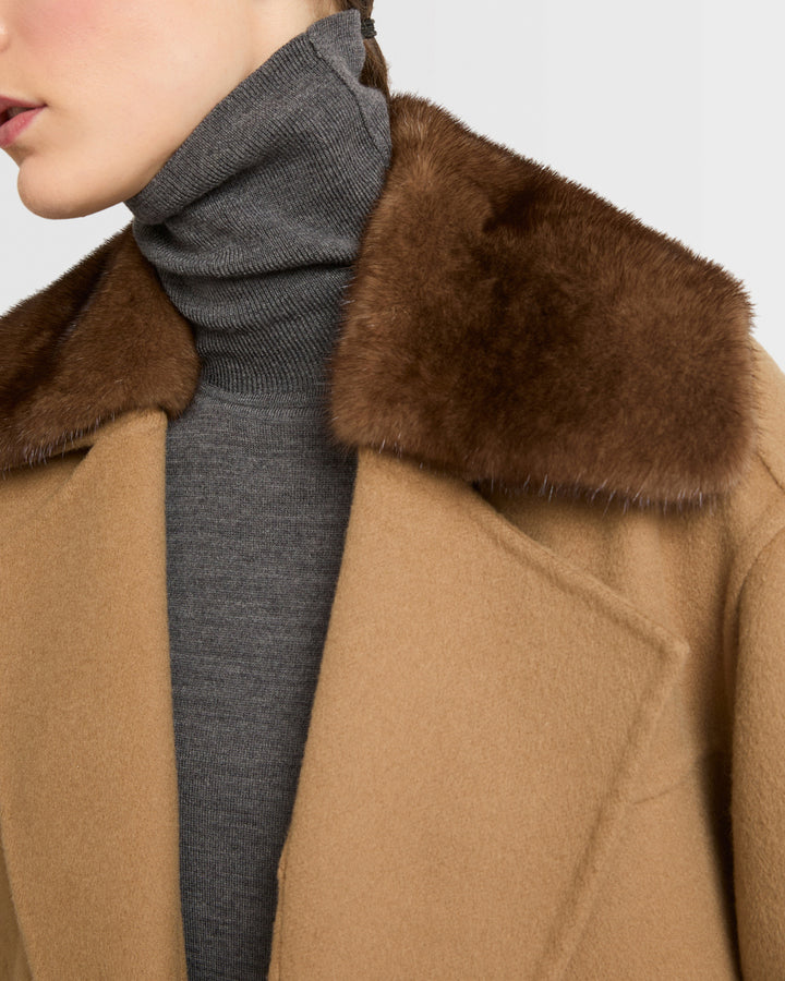 Veste caban en cachemire mélangé et col amovible en fourrure de vison