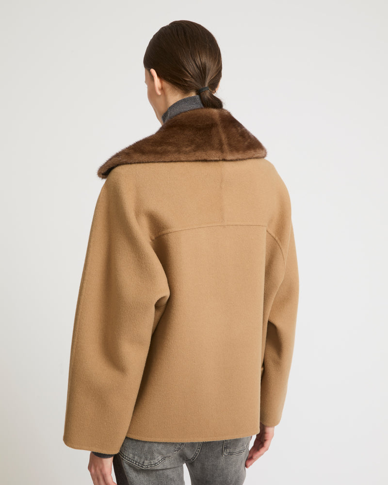 Veste caban en cachemire mélangé et col amovible en fourrure de vison