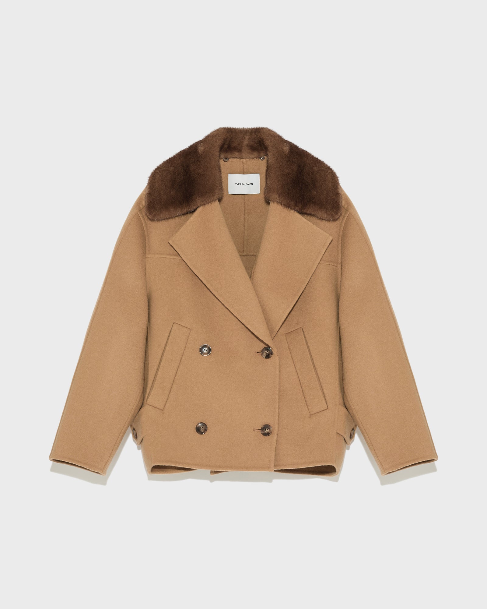 ジャケット・アウター Blanc YM Wool Pile Oversize Single Coat Cashmere blend pea jacket with mink collar -Camel - Yves Salomon