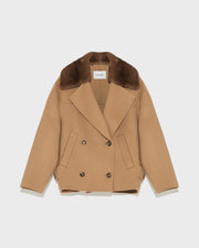 Veste caban en cachemire mélangé et col amovible en fourrure de vison