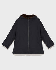 Parka esprit cape en tissu technique et fourrure de vison long poil