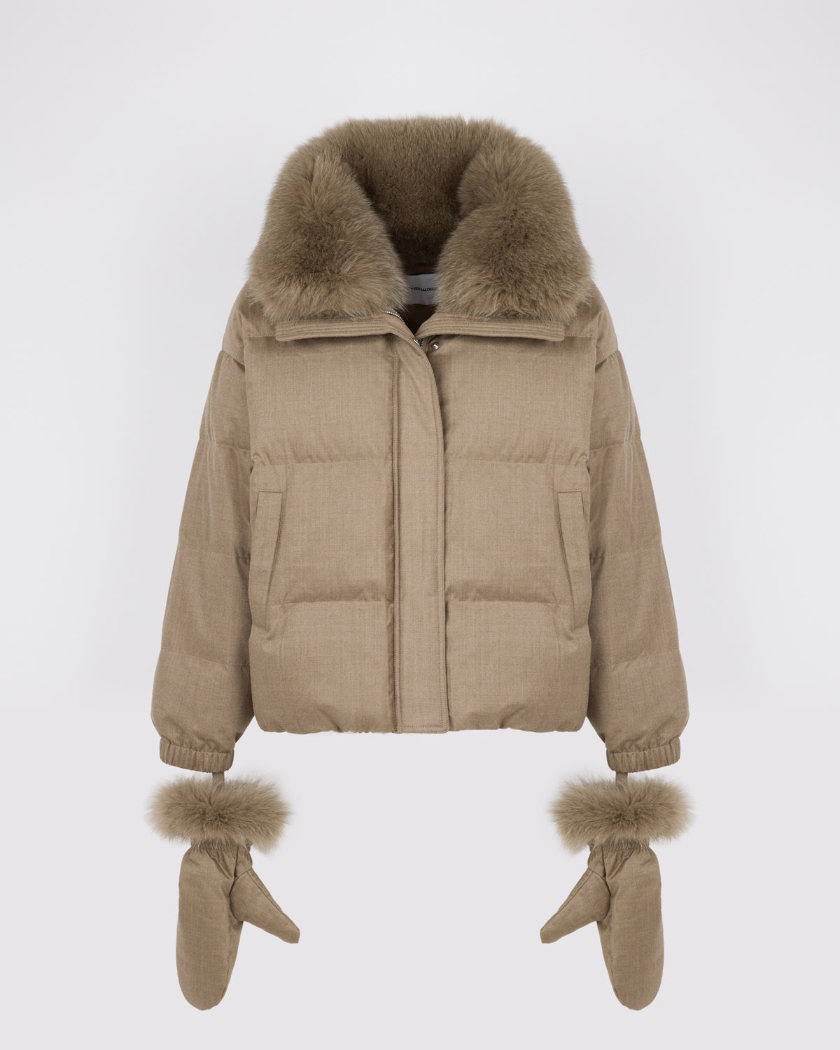 Doudoune courte en tissu Loro Piana avec col amovible en fourrure de renard et moufles - Yves Salomon - Nouvelle collection Automne Hiver