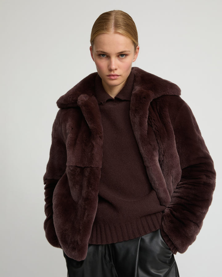 Straight rex rabbit fur jacket