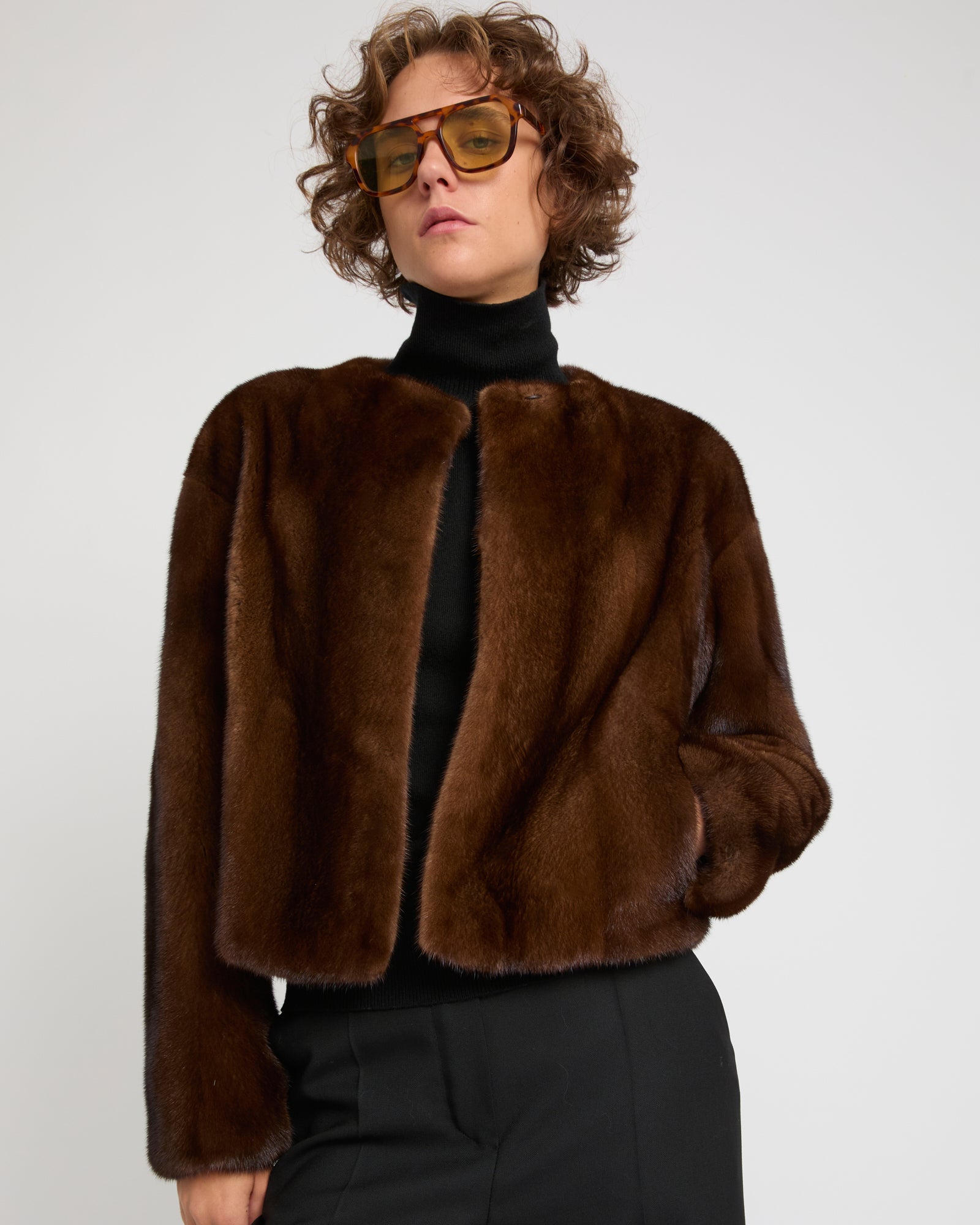 Short mink fur jacket - Brown - Yves Salomon - Women
