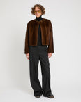 Long-haired mink fur round neck jacket