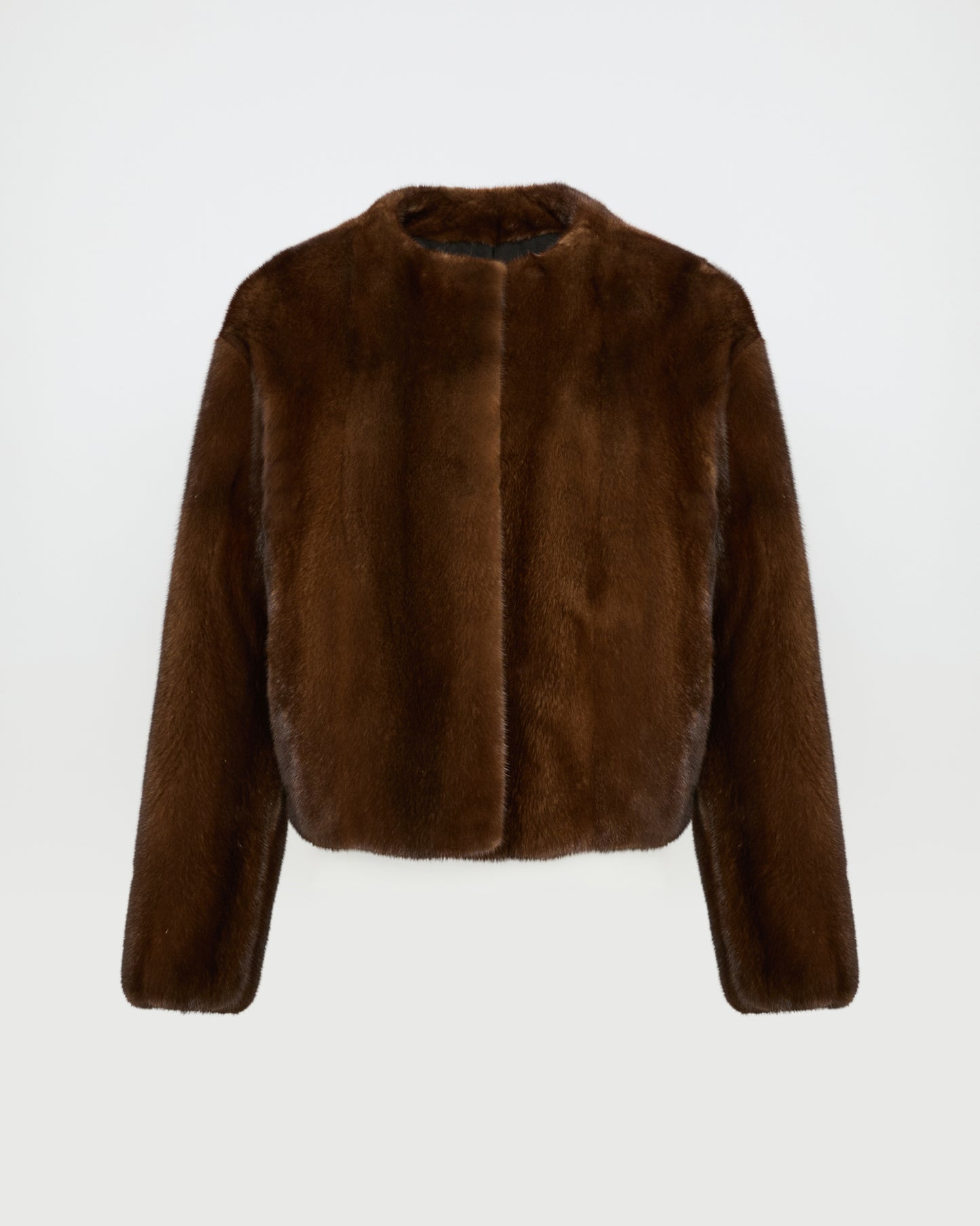 Long-haired mink fur round neck jacket