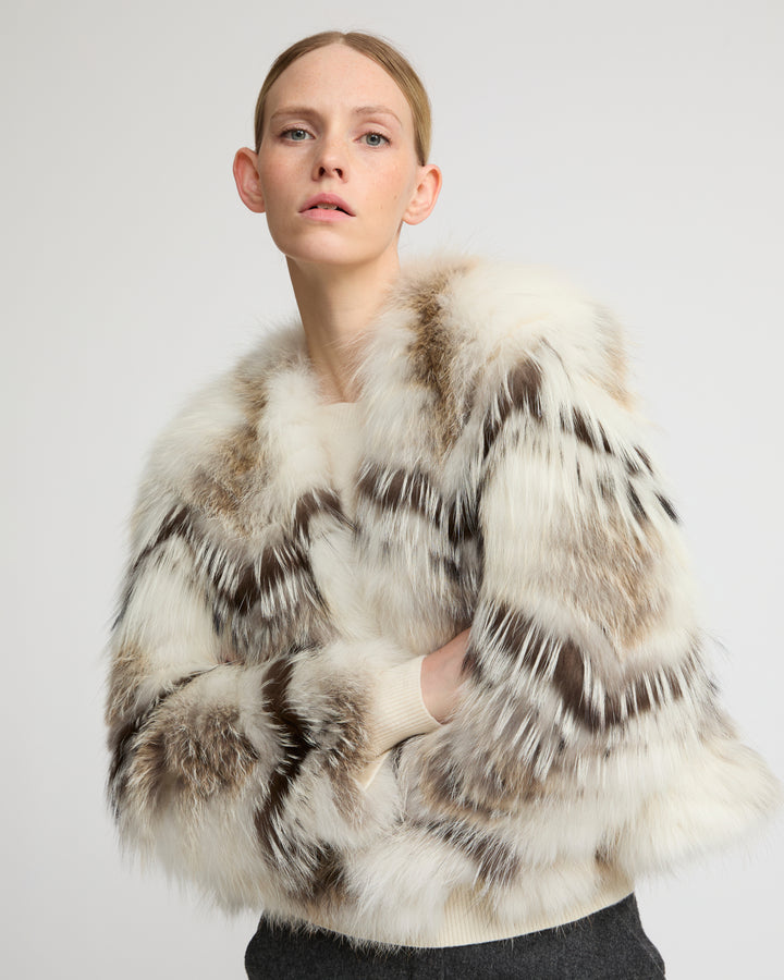 Gilet ceinturé en maille mérinos et fourrure de renard
