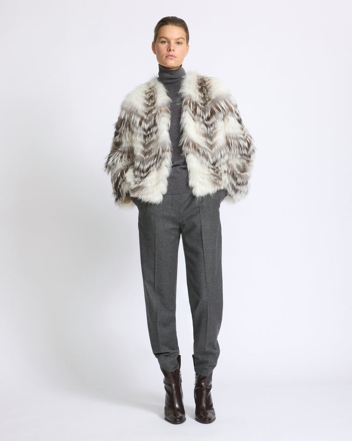 Gilet ceinturé en maille mérinos et fourrure de renard - Yves Salomon - Nouvelle collection Automne Hiver