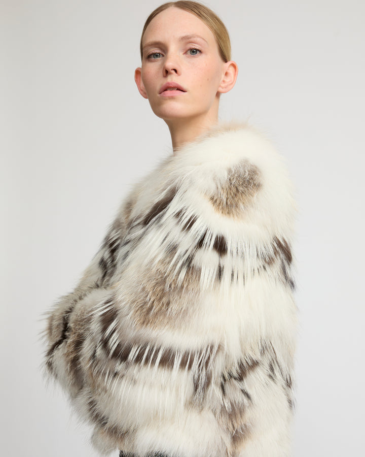 Gilet ceinturé en maille mérinos et fourrure de renard