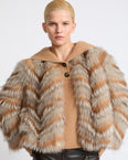 Belted cardigan in merino knit and fox fur