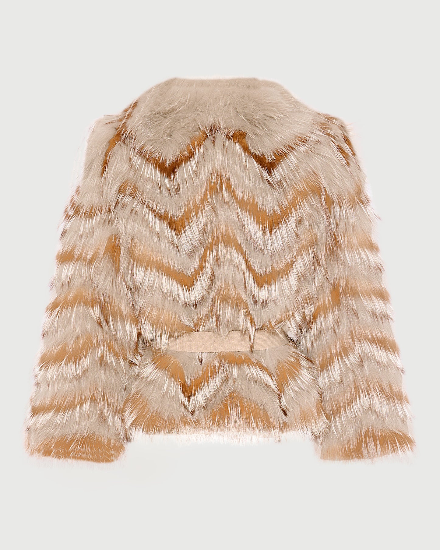 Belted cardigan in merino knit and fox fur