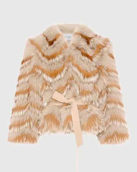 Belted cardigan in merino knit and fox fur