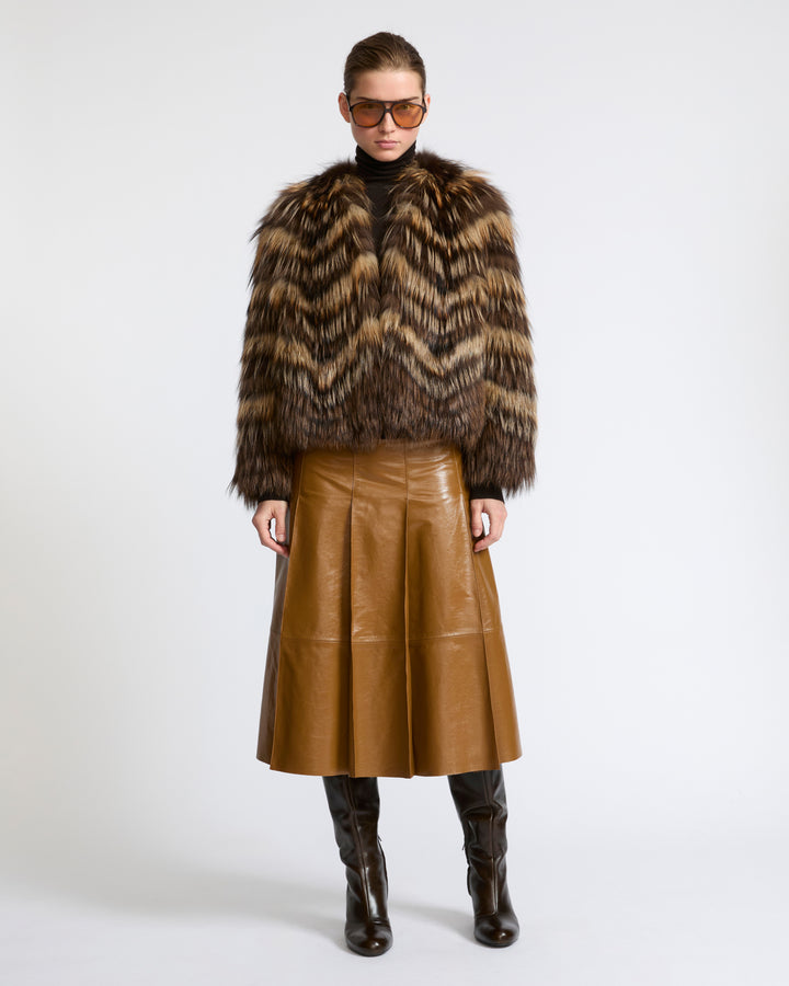 Jupe plissée en cuir d'agneau vernis