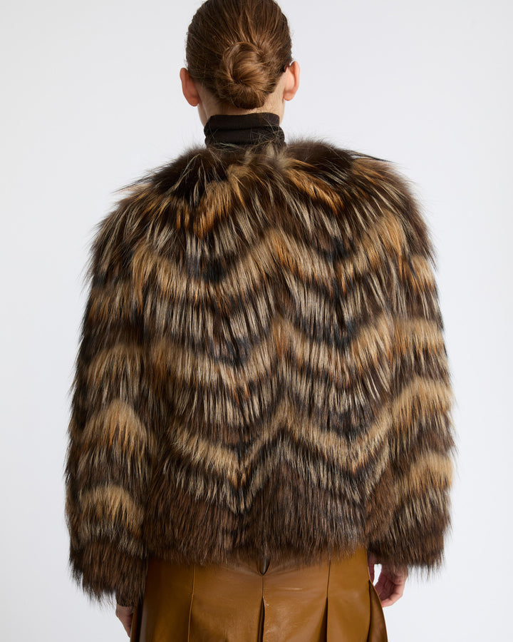 Veste ceinturée en maille mérinos et fourrure de renard- Yves Salomon - Nouvelle collection Automne Hiver